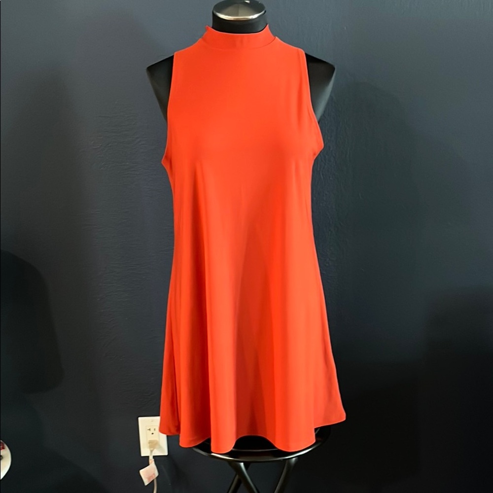 Divided by H&M burnt orange high neck sleeveless shift mod style 70s dress sz M